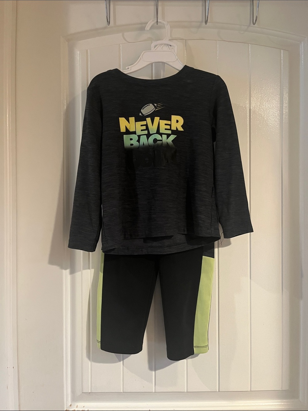 Kids' Long Sleeve Top and Athletic Shorts Set - Black with Yellow-Green Accents